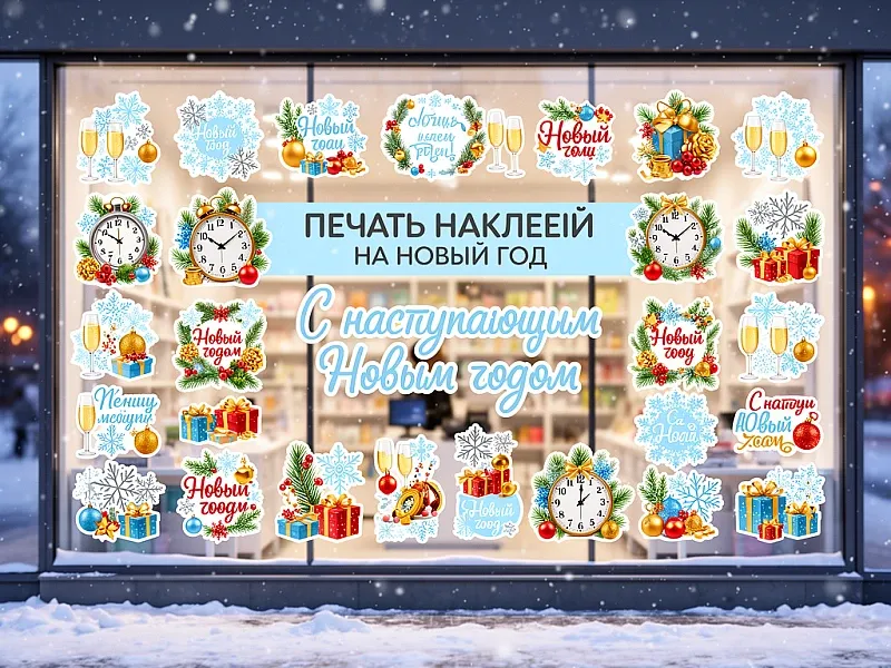 Печать наклеек на Новый Год недорого