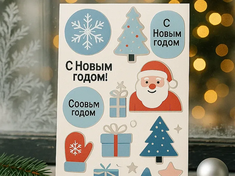 Печать наклеек на Новый Год на заказ